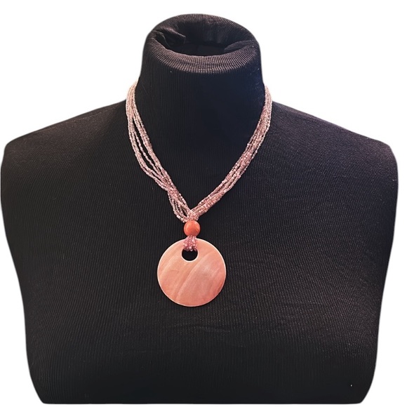 Pink Shell Medallion Necklace - Picture 1 of 3